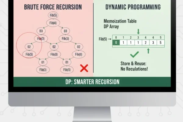 Flowchart showing Data Structures & Algorithms (DSA) – Dynamic Programming explained step-by-step with problem breakdown and subproblem optimization.